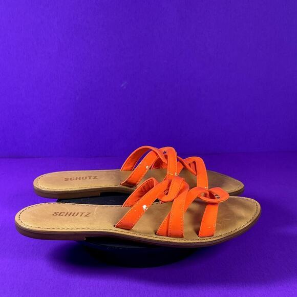 Schutz Women's Patent Orange Lyta Slip-On Sandals Shoe Size 8-NEW - Picture 1 of 7